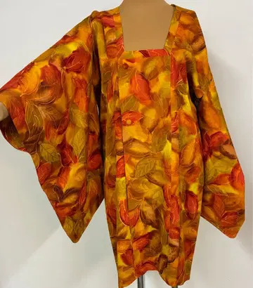 레트로 도행 코트 후쿠라오리 리프 무늬 기모노