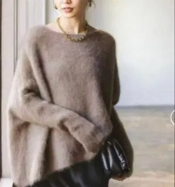 noble 퍼 니트 와이드 풀오버 브라운 D