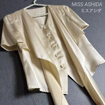 MISS ASHIDA 미스 아시다 아이보리 새틴 반팔 블라우스 수트 L