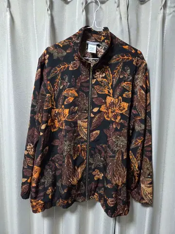 멀티 컬러 낙엽 패턴 디자인 나일론 자켓