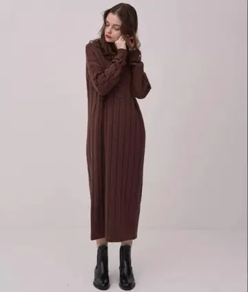 PINUE 피누에 폴로 칼라 리브 니트 원피스 초콜릿 S
