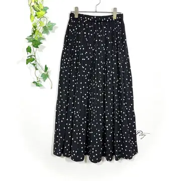 BODY DESSERT 플리츠 스커트 L 도트 무늬 롱 기장 허리밴딩