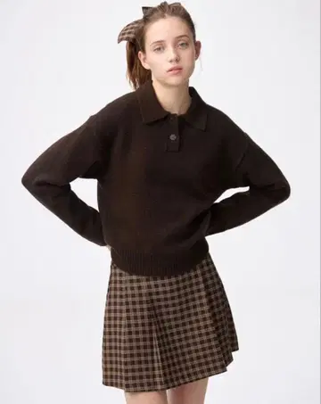 GU 퍼프 니트 피케 셔츠 다크 브라운 XL