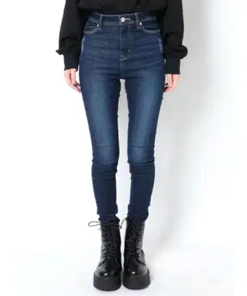 다크 블루 스키니 데님 하이웨스트 EMODA