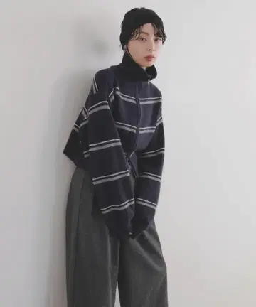 멀티 보더 더블 지퍼 풀 오버 더블 지퍼 니트 가디건 LIAN