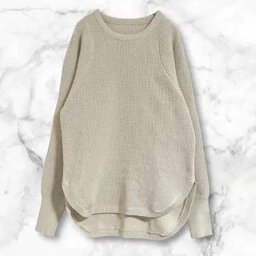 베이지 와플 편직 니트 긴팔 상의 M 심플 무지
