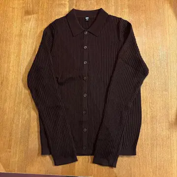 [ 미사용 새상품 ] UNIQLO 메리노 블렌드 폴로 가디건 브라운