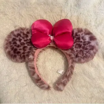 레오파드 무늬 머리띠 핑크 리본