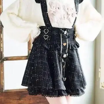 리즈리사 LIZLISA 트위드 서스펜더 치마바지 블랙
