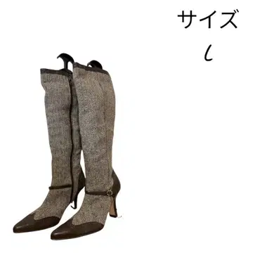 하운드 투스 패턴 롱 부츠 L 사이즈 24 상당