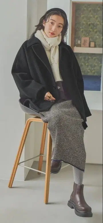 niko and - 라이트 모사 돌먼 자켓 코트 블랙