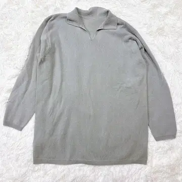 요건 레일 카라 부착 긴소매 튜닉 기장 니트 라이트 그레이 루즈핏 풀오버