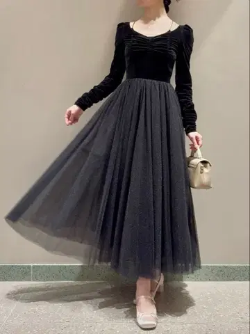 [ Chacott ] 벨로아 x 튤 원피스 스나이델