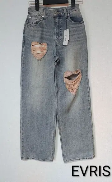 새상품 EVRIS HEART MOTIF 데미지 데님 팬츠 하트 와이드