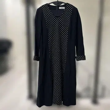 Lutilin 네이비 도트 무늬 롱 원피스