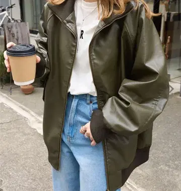 고베 레터스 하이넥 인조 가죽 블루종 K1343