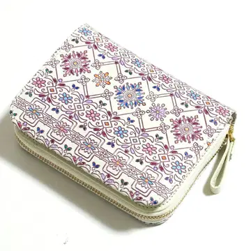 [ 미사용 새상품 ] 유젠분코 꽃무늬 접이식 지갑 천연 가죽 일본제