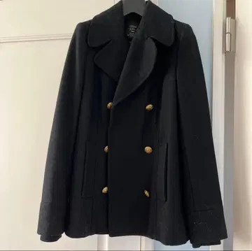 블랙 더블 브레스트 피 코트