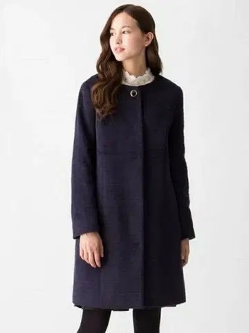 VIS 샤기 보더 노카라 코트