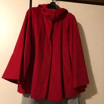 빨간색 후드 부착 판초 케이프 코트