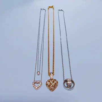 스와로브스키 골드 하트형 목걸이 스톤 부착 묶음 판매 3세트