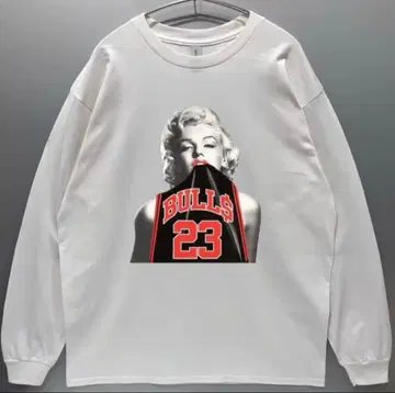 남녀 공용 BULL$ 마릴린 먼로 사진 롱 T 긴팔 티셔츠/화이트