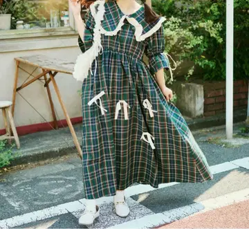 kutir 멀티웨이 빅 옷깃 체크 리본 원피스