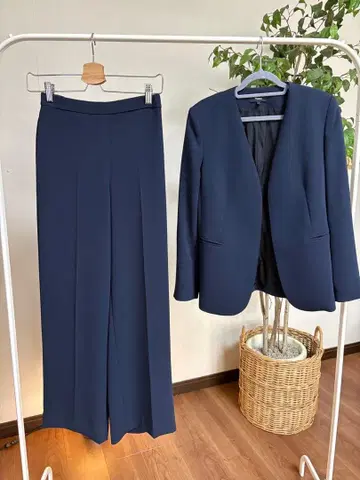 네이비 팬츠 수트 상하 세트