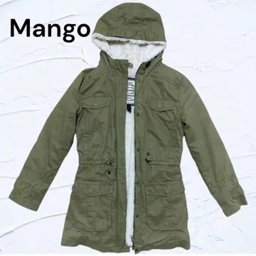 Mango 보아 안감 모즈 코트 후드 부착 카키