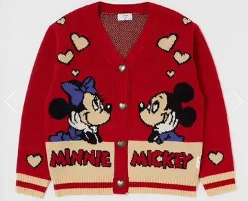 택 포함 새상품 Disney MUS 하트 버튼 자카드 가디건