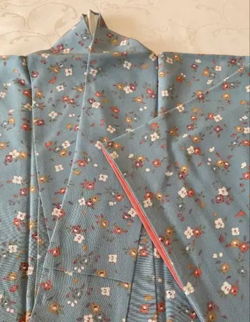 코몬 기모노 순수 실크 이중 기모노 스카이블루 미니 꽃무늬 기장 153