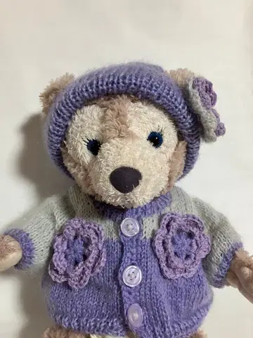 셰리 메이 코스튬 제비꽃색 니트 모자 가디건 세트 꽃 모티브 포함