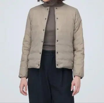 무인양품 경량 다운 포켓터블 노카라 자켓 라이트 베이지 XL