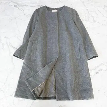 빅 사이즈 자유구 울 캐시미어 노카라 코트 롱 그레이 48