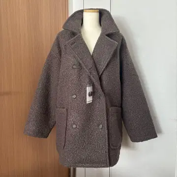 페이크 링 울 2WAY 어레인지 칼라 P코트 브라운