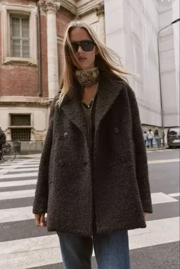 ZARA 부클 더블 브레스트 미디 기장 코트