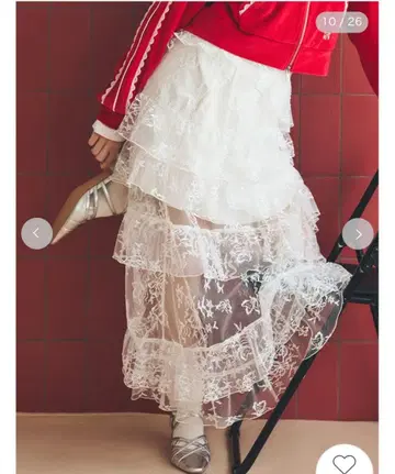 FURFUR 티어드 레이스 스커트 화이트