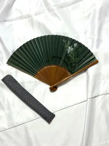 부채 주머니 포함 말차색 백합 손글씨 미야와키 바이센안