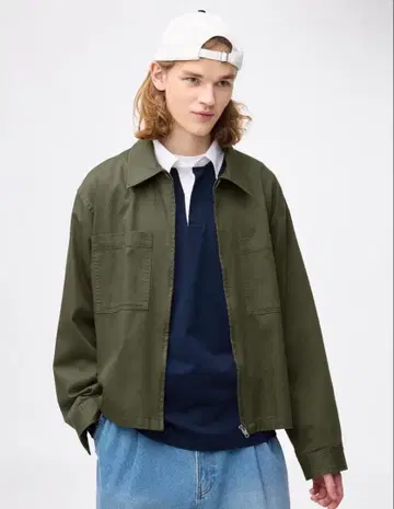 지유 집업 셔츠 자켓 아우터 M 올리브 gu