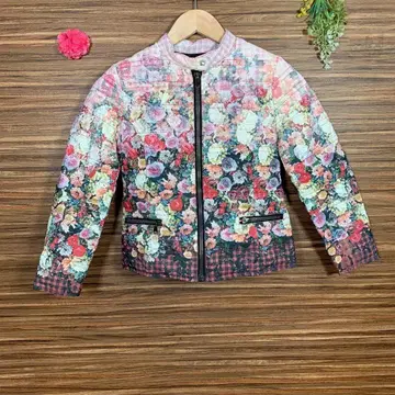 점퍼 블루종 아우터 XS 사이즈 상당 여성용 꽃무늬 핑크