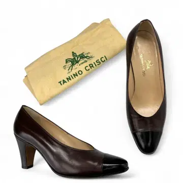 새상품급 타니노 크리스치 캡토 펌프스 블랙 x 다크 브라운 35 22cm