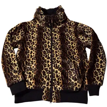 Y2K 갸루 레오파드 무늬 벨로아 보아 자켓 블루종 L