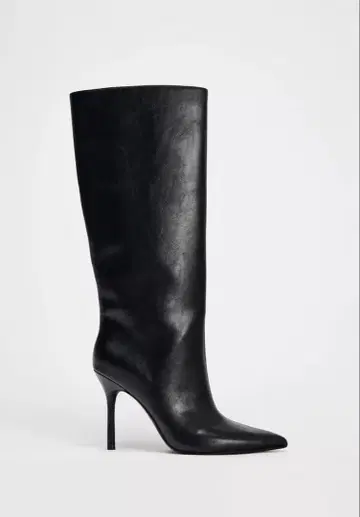 [ 가격 인하 ] 블랙 가죽 롱 부츠 하이힐