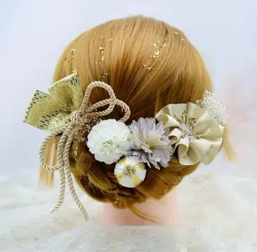 머리 장식 성인식 설날 후리소데 헤어 부품 연보라 골드 샴페인 컬러
