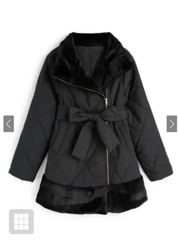 GRL 리본 벨트 포함 퍼 절개 코트 새상품