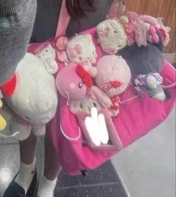 스쿨백 봉제 인형 핑크