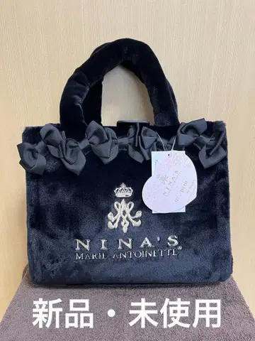 [ 새상품 ] 아오키 미사코 NINA'S 리본 포함 퍼 토트백 블랙