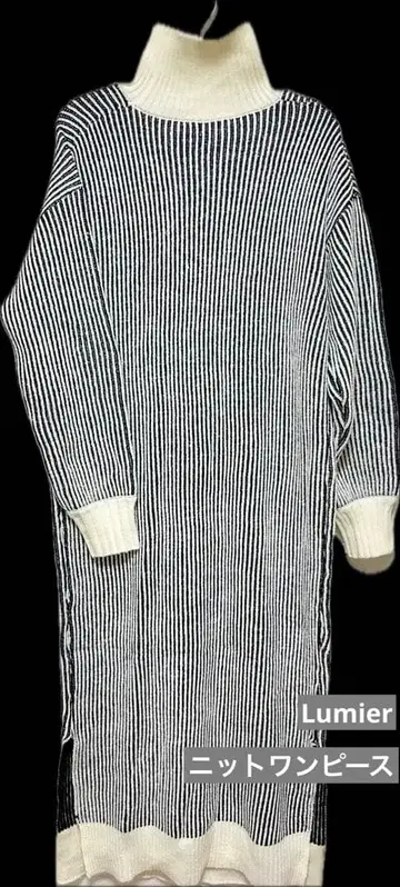 [새상품급] 스트라이프 패턴 니트 원피스 F 블랙 화이트