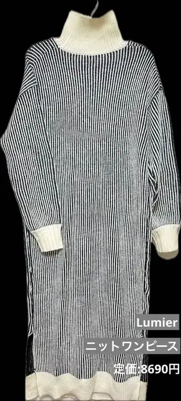 [새상품 새상품급] 하이넥 배색 리브 니트 원피스 F 블랙 화이트