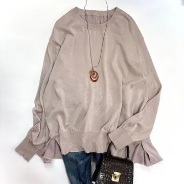 23구 L 빅 사이즈 44 새틴 크로스 콤비 니트 베이지 울 100%